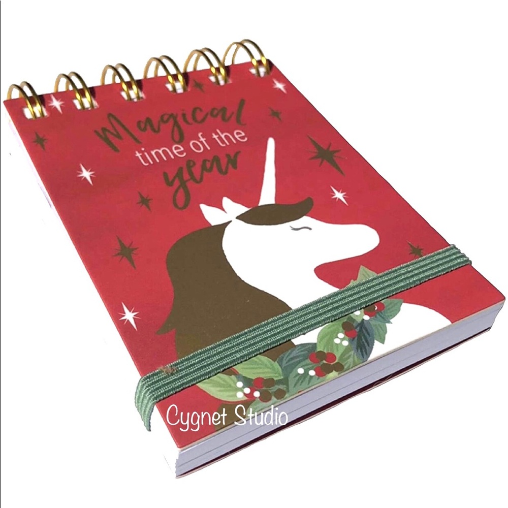 Lady Jayne Wire O Spiral Pocket Bungee Notepad ~ Magical Christmas Unicorn 63535